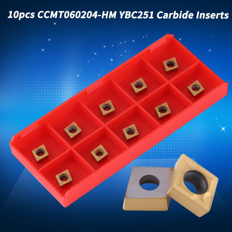 [Australia - AusPower] - 10pcs CNC Carbide Tip Inserts CCMT060204-HM YBC251 Knife Cutter Rotary Tool with Box for Preworking Steel Gold High Strength High Tenacity 10x6x2.5mm, Default 