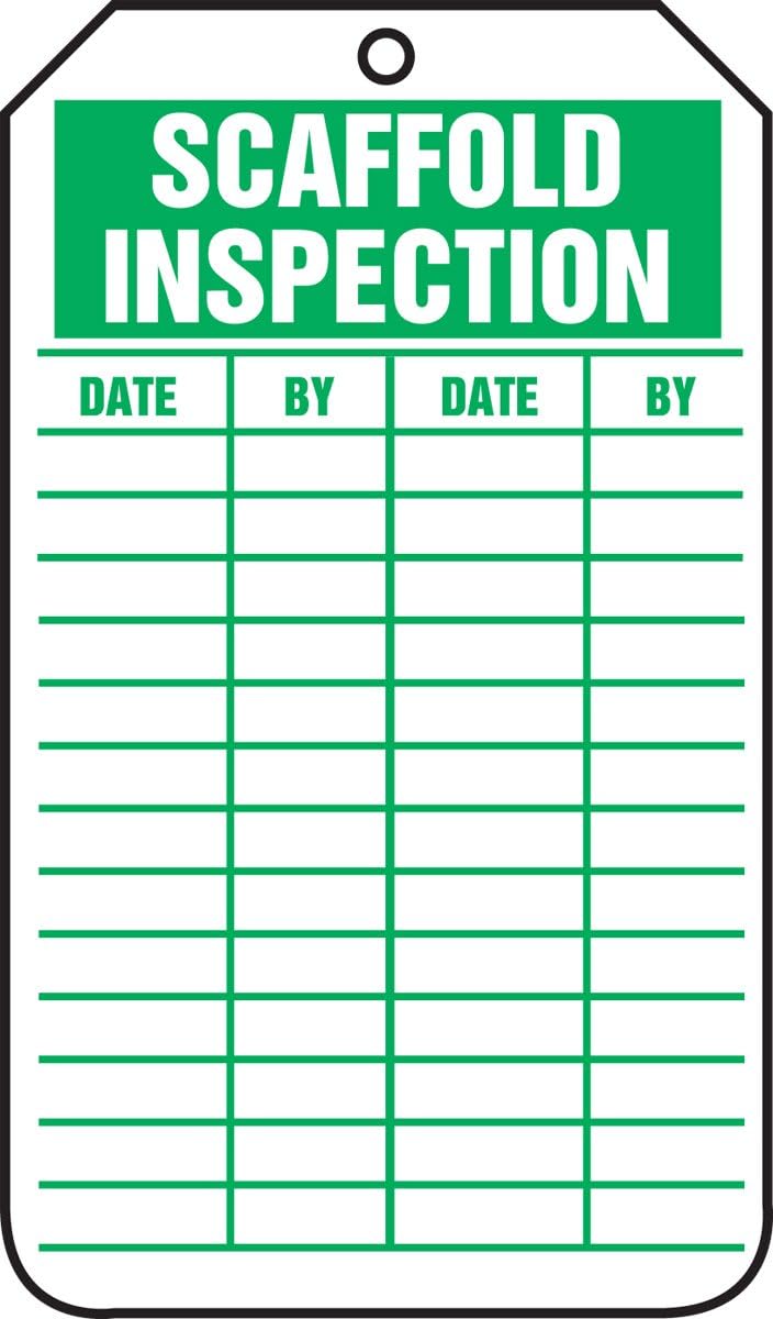 Accuform Signs TRS317CTP Scaffold Status Tag, Legend"Scaffold Inspection", 5.75" Length x 3.25" Width x 0.010" Thickness, PF-Cardstock, Green on White (Pack of 25)