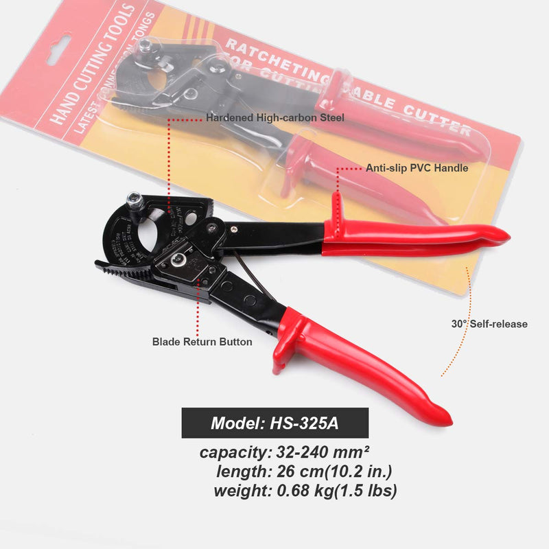 [Australia - AusPower] - Ratchet Cable Cutter, Heavy Duty Wire Cutter for Aluminum Copper Cable up to 240mm², Ratcheting Wire Cutting Hand Tool HS-325A 