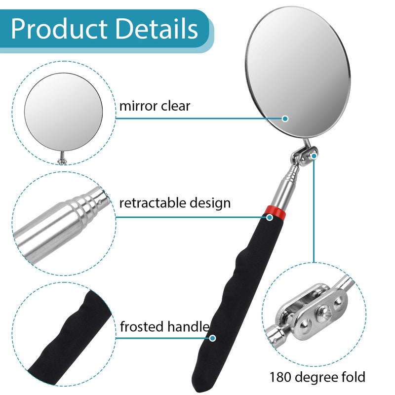 [Australia - AusPower] - Telescoping Inspection Mirror, Flexible Inspection Mirror, Circular Inspection Mirror 360 Rotation with Extended Handle Round Inspection Mirrors for Checking Vehicle Condition(Dia-3 Inch) 3 Inch 