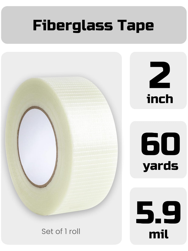 [Australia - AusPower] - Lichamp Strapping Tape 2 inches, 60 Yards Reinforced Packing Tape Wide Fiberglass Tape Filament Nylon Tape 