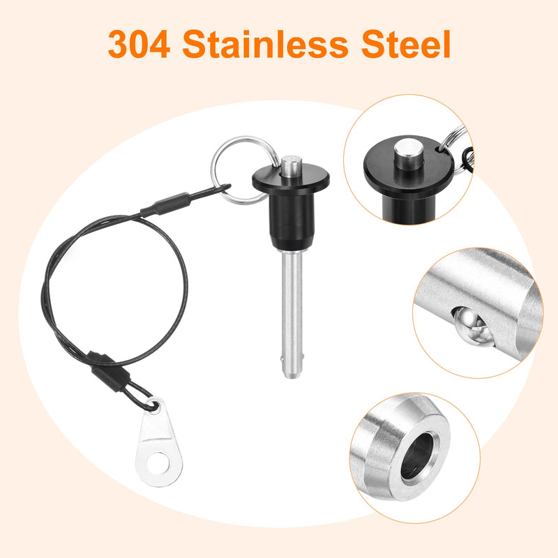 [Australia - AusPower] - uxcell 2 Pcs Quick Release Pin, 1/4" x 1.42"(Dia. x L) Ball Locking Pin with Push Button 304 Stainless Steel Ring Handle Locking Pin with Wire for Audio Bimini Top Marine, Silver 1/4" x 1.42" 