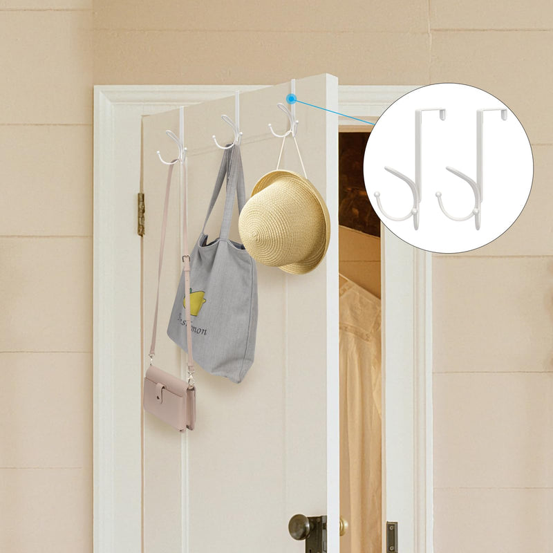 [Australia - AusPower] - FYY Over The Door Hooks - 2 Pack Door Hangers with Sponge Pad Prevent Scratches Heavy Duty Organizer Hooks for Living Room, Bathroom, Bedroom, Kitchen Hanging Clothes, Robe, Towels, Hats, Bags White 