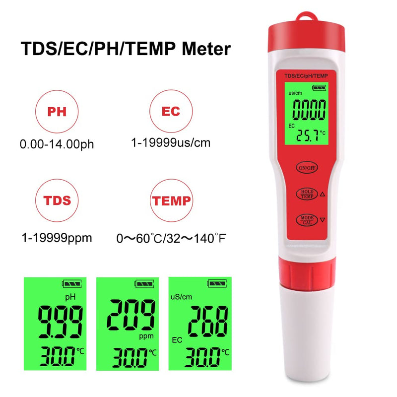 [Australia - AusPower] - 4 in 1 PH Meter Gomass 0.01 High Accuracy ph Tester Digital for Water TDS/EC/Temp/PH Pen 