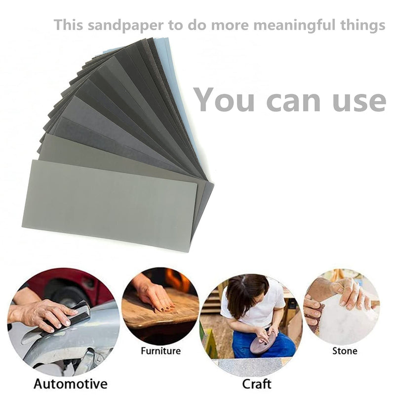 [Australia - AusPower] - FEIHU Sandpaper Set, Grit from 120/180/240/320 to 7000/8000/10000, Waterproof Wet and Dry for Automated Sanding, Epoxy Resin, Wood, Stone, Varnish, Metal, Cars, 9 x 3.6 Inches (51 Pieces) 9×3.6 inch/51 PCS 