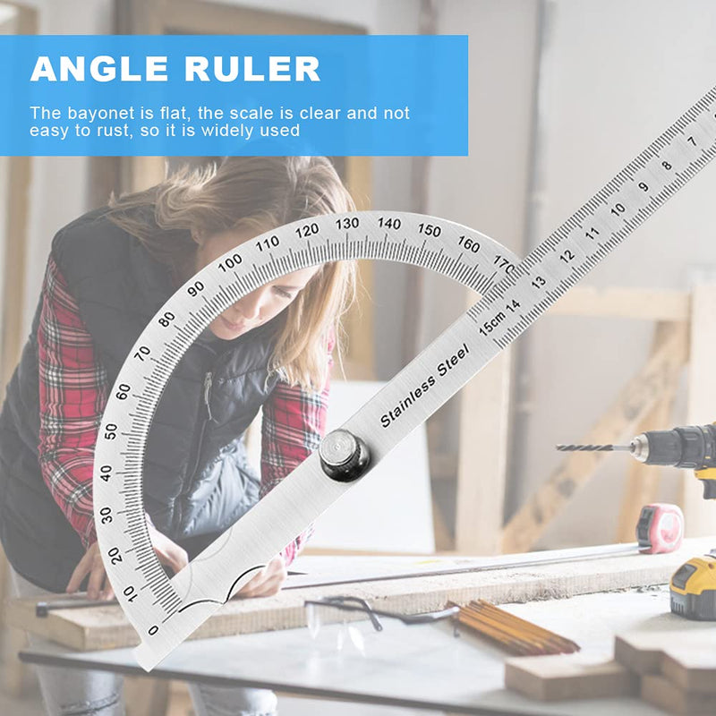 Protractor Metal 0-180° Stainless Steel Goniometer | With Locking Screw, Universal Protractor with Scale Ruler for School Carpenters DIY Painting Drawing Marking (150mm) A-150mm