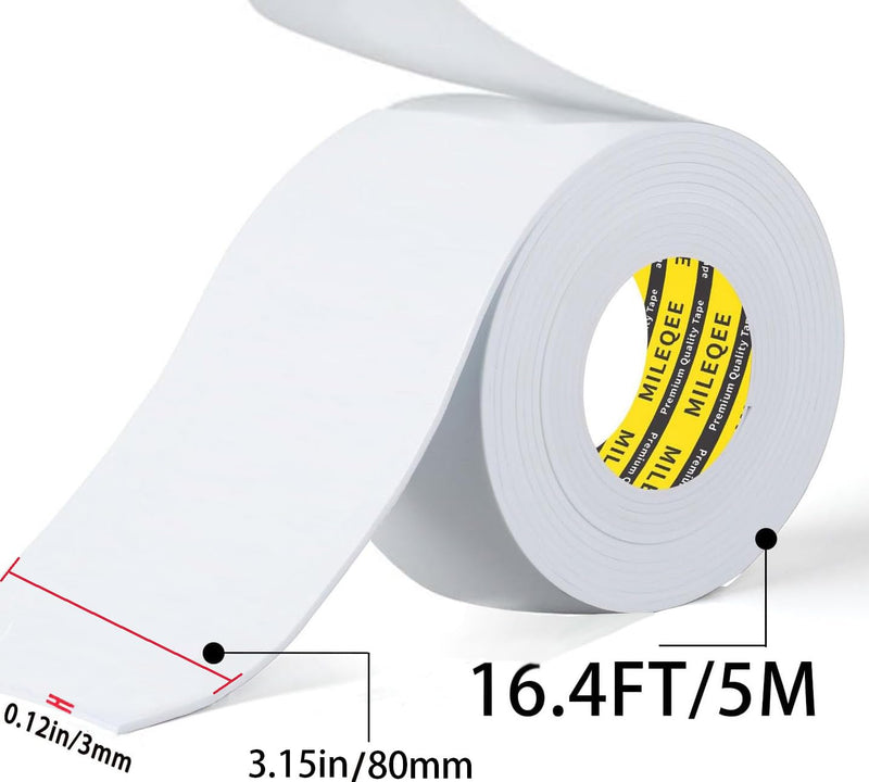Single-Sided Adhesive Foam Tape EVA White, Multipurpose Sponge Sealing Strip Window Door Insulation Table Edge Protector Wall Bumper Guards, 3.15in x 16.4FT 3.15 Inchx 16.4FT
