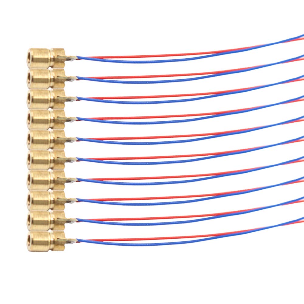 DTOL 10pcs 5V 650nm 5mW Red Dot Laser Head Red Laser Diode Laser Tube with Leads Head Outer Diameter 6mm