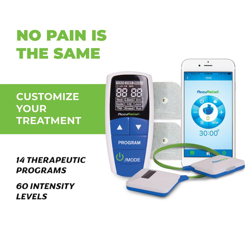 [Australia - AusPower] - AccuRelief Wireless Tens Unit and EMS Muscle Stimulator - Includes Pulse Massager - Pain Relief Device with Remote and Mobile App, TENS Machine, TENS Device 