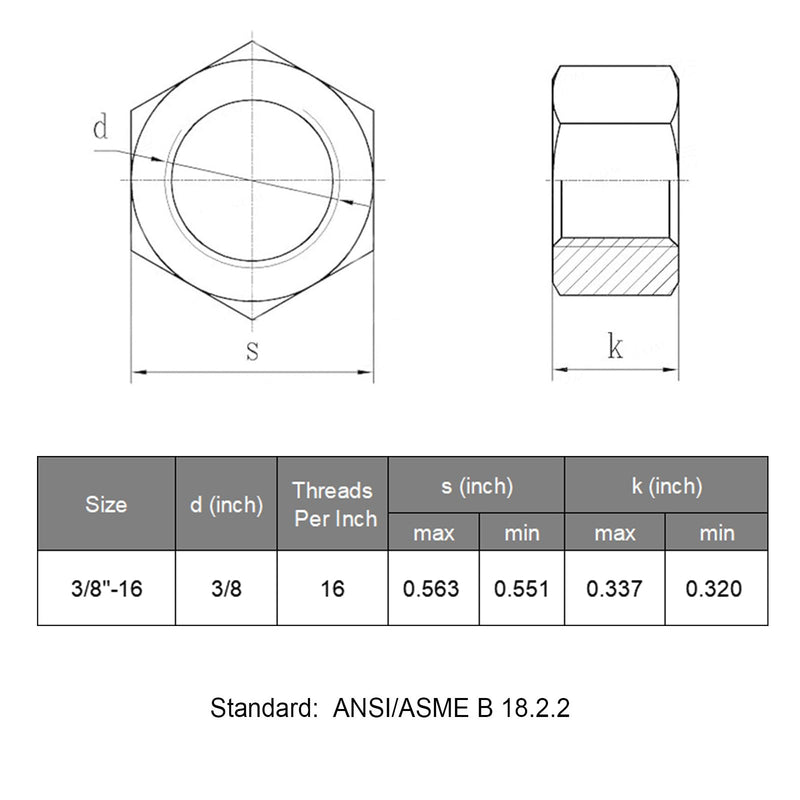 [Australia - AusPower] - 50pcs 3/8-16 Hex Nuts, 304 Stainless Steel 18-8 External Hex nut 3/8 16 inch, SAE Hex Machine Screw Nuts Hardware Nuts (VG01305) 3/8"-16(50pcs) 