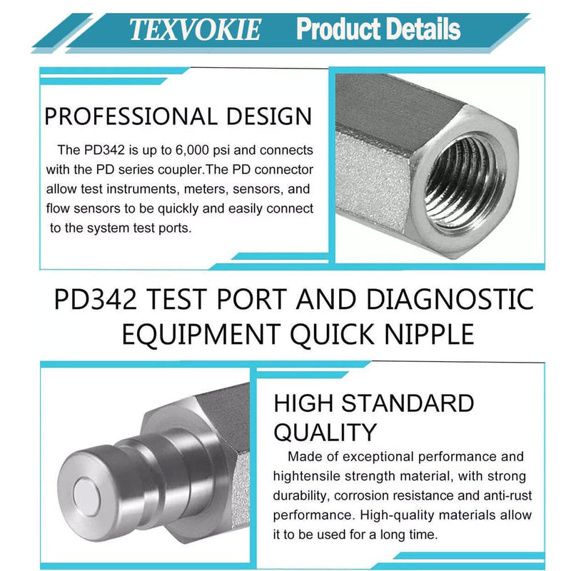 [Australia - AusPower] - PD342 Test Port and Diagnostic Equipment Quick Nipple with Female Pipe Thread, Fits for PD Series Couplers, 1/8" Body Size, 1/4"-18 NPTF Thread Size, 1.63" Length 