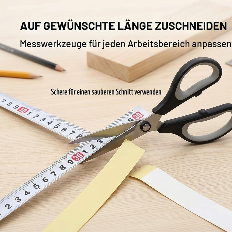 2 Tape Measure Self-Adhesive 3 m 12.5 mm Metric Carbon Steel Workbench | Steel ruler stick, T-rail precision, white scale, measuring tape, craft workshop ruler, measuring accurate