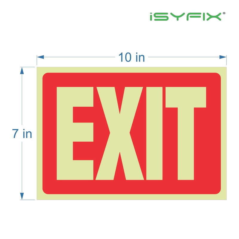 [Australia - AusPower] - iSYFIX Exit Glow in the Dark Sign Stickers Red – 2 Pack 10x7 Inch – Photoluminescent Vinyl, Laminated for UV, Weather & Fade Resistance, Indoor & Outdoor for Business, School, Office, Warehouse Photoluminescent Premium Quality Vinyl, UV Protected 