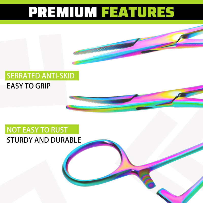 [Australia - AusPower] - BBTO 2 Pieces Rainbow Hemostat Curved and Straight Hemostat Forceps Piercing Pliers Forceps, 7.1 Inch Stainless Steel Straight and Curved Pliers, Fishing Tweezer Hemostats 