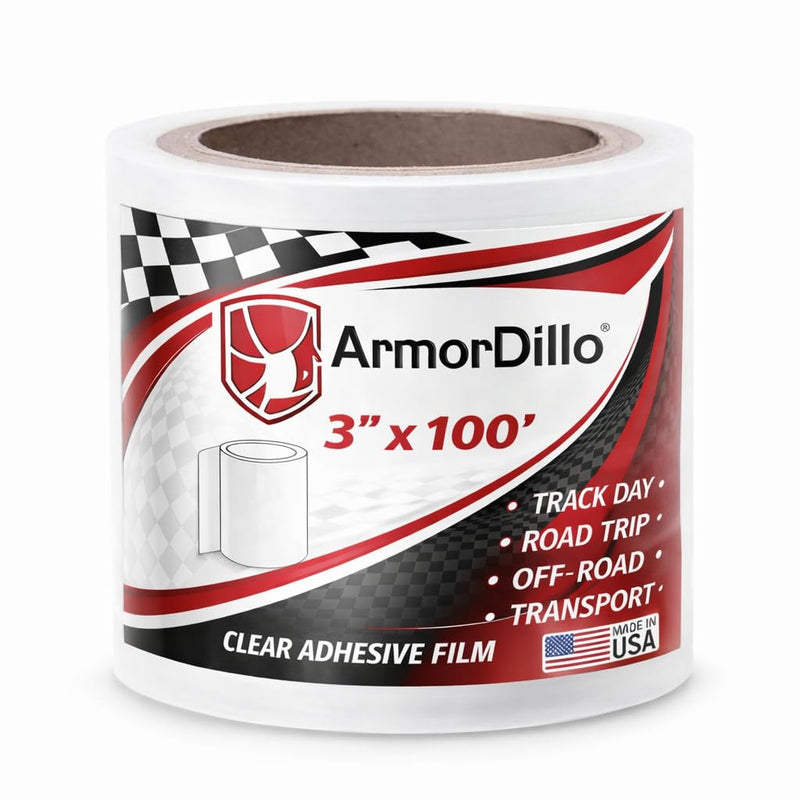 ArmorDillo Temporary Paint Protection Film 3" x 100', Clear Adhesive Car, Bike, Auto Paint Protect Film Tape, Perfect for First-Time Users, Clear PPF, for Track Day, Road Trips, Free Utility Knife