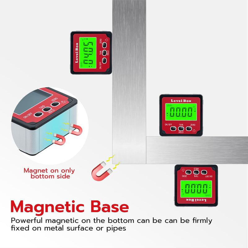 [Australia - AusPower] - Tolesum Protractor Digital Inclinometer with Magnetic Base, Level Box Angle Measuring Device Digital Spirit Level with Hold and LCD Display 