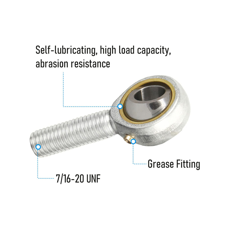 [Australia - AusPower] - POSB7 Spherical Rod End Bearings 7/16" Bore Pre-Lubricated Joint Bearings Set, Self-Lubricating Rod End 7/16-20 Male Thread Connector Bearing with Jam Nut, 2 PCS POSB7 POS 