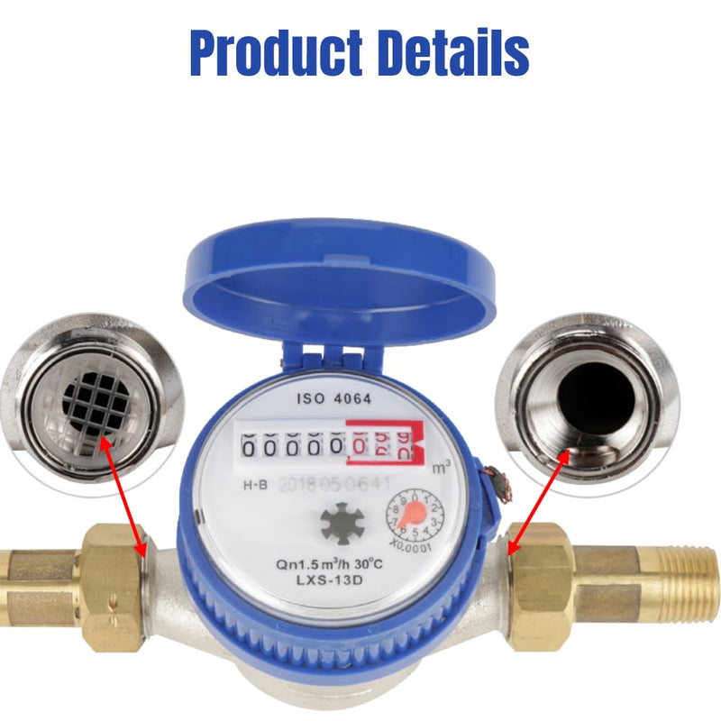 [Australia - AusPower] - Cold Water Meter, 1/2 inch Thread Water Meter with Fittings and A Protective Cover for Garden and Home Usage 