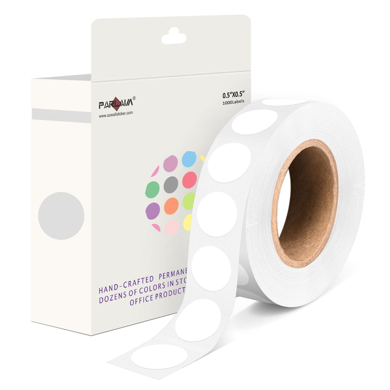 PARLAIM 1000 Pack 0.5 inch Diameter Round Dot Stickers, White Colored Code Adhesive Circle Labels