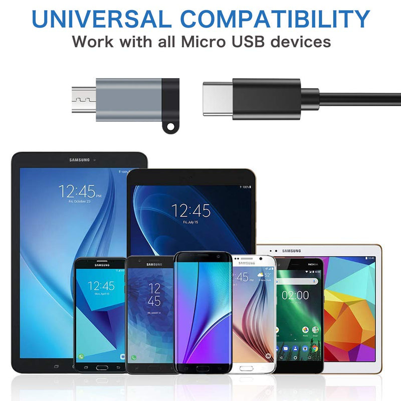 [Australia - AusPower] - USB C to Micro USB Adapter, (4-Pack) Type C Female to Micro USB Male Convert Connector with Keychain Charge & Data Sync Compatible Samsung Galaxy S7/S7 Edge, Nexus 5/6 and Micro USB Devices(Grey) 