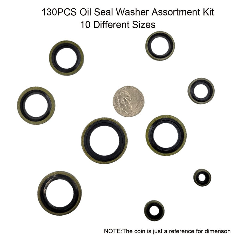 [Australia - AusPower] - Tom's world 130Pcs Self-Centered Bonded Seal Oil Washers Gasket Assortment Kit for Plumbing, Automotive, Mechanical, Electrical, Cylinder Repairs (M6-M24) M6-M24 
