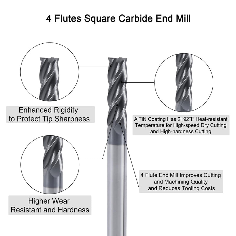 [Australia - AusPower] - ISB 1/8'' Carbide Square End Mill Set, 4 Flute Micro Grain Carbide Mill Bits for Alloy Steels/Hardened Steels/Aluminum/Copper, 5 Pcs 1/8 in 