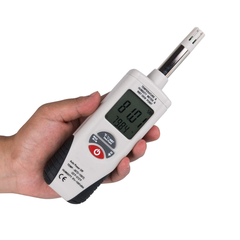 [Australia - AusPower] - Mengshen Digital Psychrometer - Handheld Backlight Temperature Humidity Meter Gauge with Dew Point and Wet Bulb Temperature - Battery Included, M350 