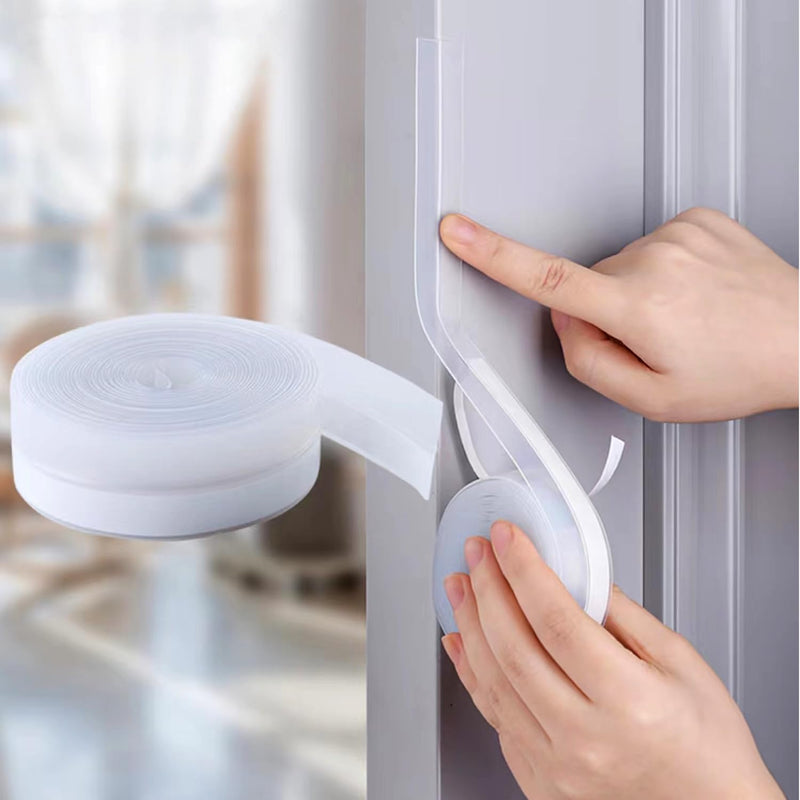 Upgraded 32.8FT Silicone Weather Stripping Door Seal, No Residue Glass Shower Door Seal Strip Under Door Draft Stopper Silicone Sealing Tape for Doors Windows Shower Glass Gap,Transparent,35MM 35 mm x 10 m