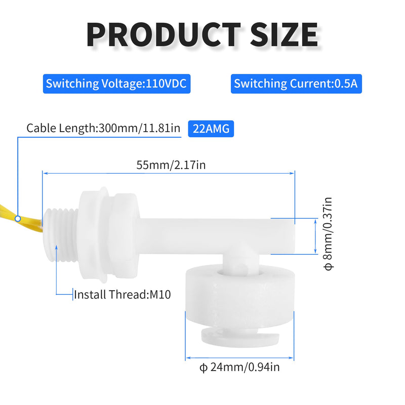 [Australia - AusPower] - 2 Pcs Polypropylene Float Switch Water Level Sensor Side Mounted Water Level Controller Sensor Switch M10 for Smart Toilet Solar Tank Pool Pump Liquid Control Length 55mm White 2pcs Side Mounted White 