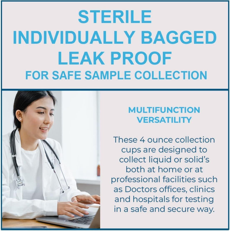 [Australia - AusPower] - Sterile Specimen Cups Individually Bagged with Lids [3 Count] 4 oz Clear Urine Collection Cup with Leak Proof Screw On Covers - 4.5 Compacity Specimens Jars – for Safe Pee, Stool, Semen Sample Testing 3 