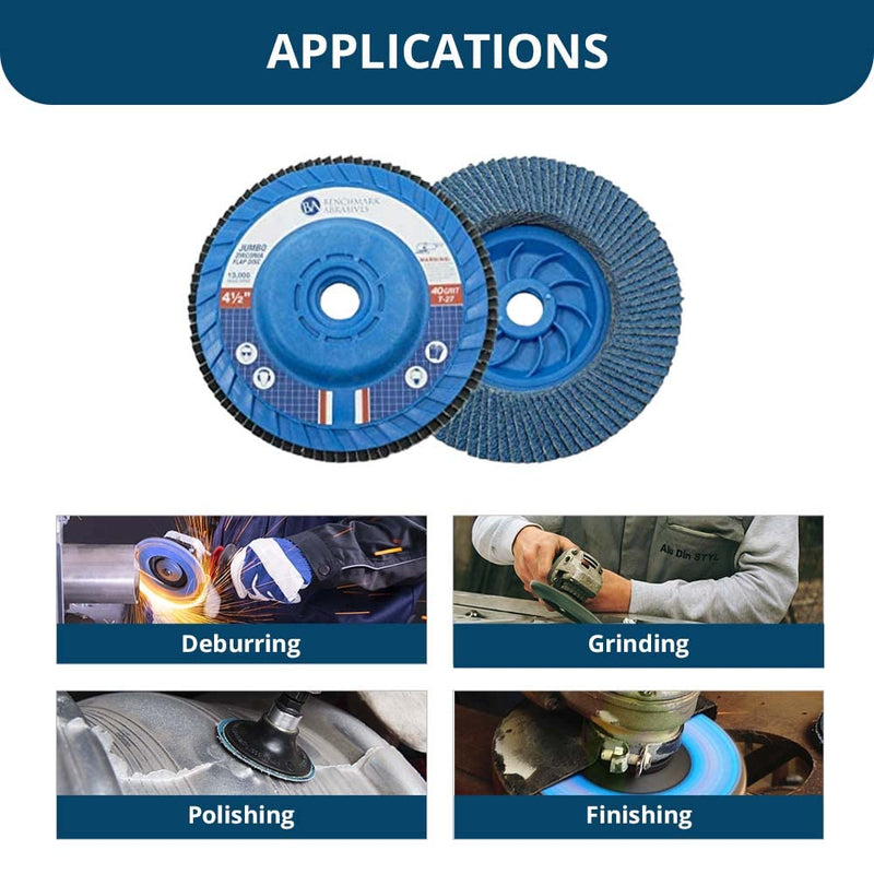 [Australia - AusPower] - Benchmark Abrasives 4.5" x 5/8"-11 Premium High Density Trimmable Zirconia Type 27 Flap Discs 4 1/2 for Angle Grinder, Sanding Discs, Finishing - Grinding Wheels 4 1/2 inch - (5 Pack) 40 Grit 