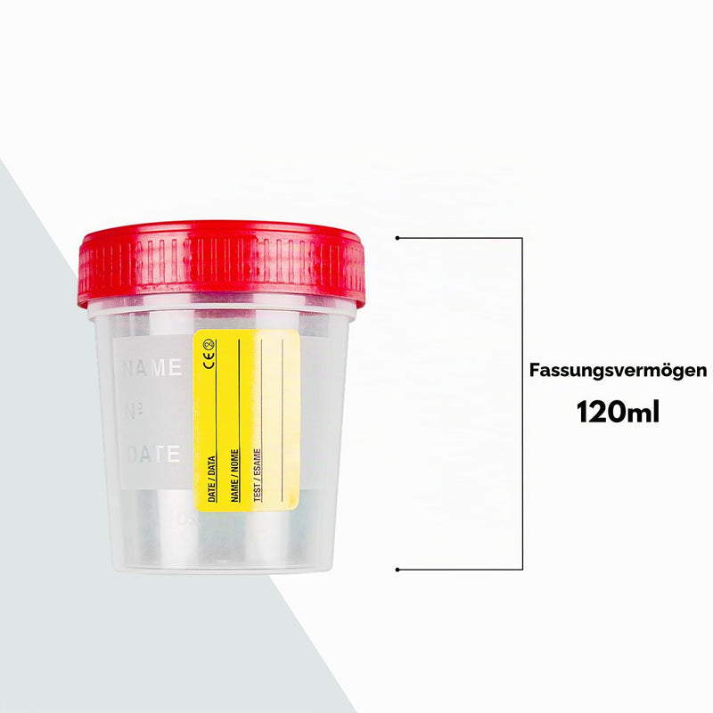 4 Sterile Urine Containers 120 ml with Screw Cap and Label - Urine Cups for Urine Culture Analysis, Hygienic Disposable | 100% Made in Italy