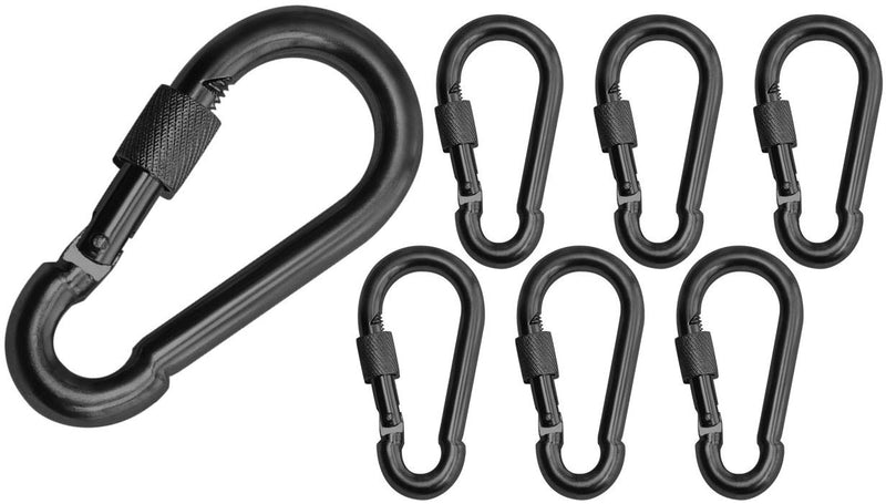 [Australia - AusPower] - Black & Silver Heavy Duty Bushcraft Locking Thumb Screw Closure Zinc-Galvanized Steel Carabiner Spring Snap Clip Link Hooks 200-400lb Load. 6 & 12 Packs 5cm 6-Pack Black 