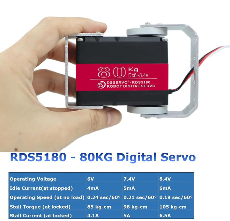 [Australia - AusPower] - 80KG Robot Servo Motor High Torque Steel Gear Waterproof Digital Steering Servo for Robotics, RC Vehicles, and Industrial Applications with Mount Brackets (180 Degrees) 180 Degrees 