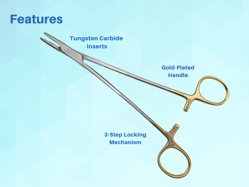 [Australia - AusPower] - Bundle of Mayo Hegar Needle HolderTweezers Straight Set of 3 High Precision Stainless Steel 6 