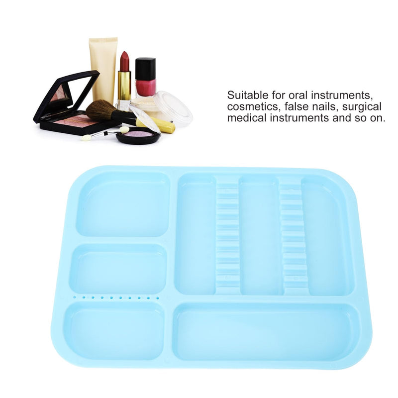 Tray for Oral Instruments, Divided Plastic Oral Cavity Instrument Tray, Organised Storage Holder for Dental Tools, Instruments, Cosmetic (Blue)