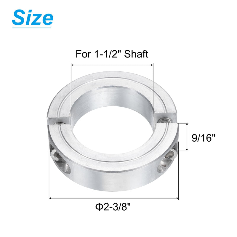 [Australia - AusPower] - uxcell 2Pcs Double Split Clamp-On Shaft Collar for 1-1/2" Shaft, Two-Piece Clamping Collar 2-3/8" OD, 9/16" Thickness, Aluminum Alloy Set Screw Split Collar Clamp 