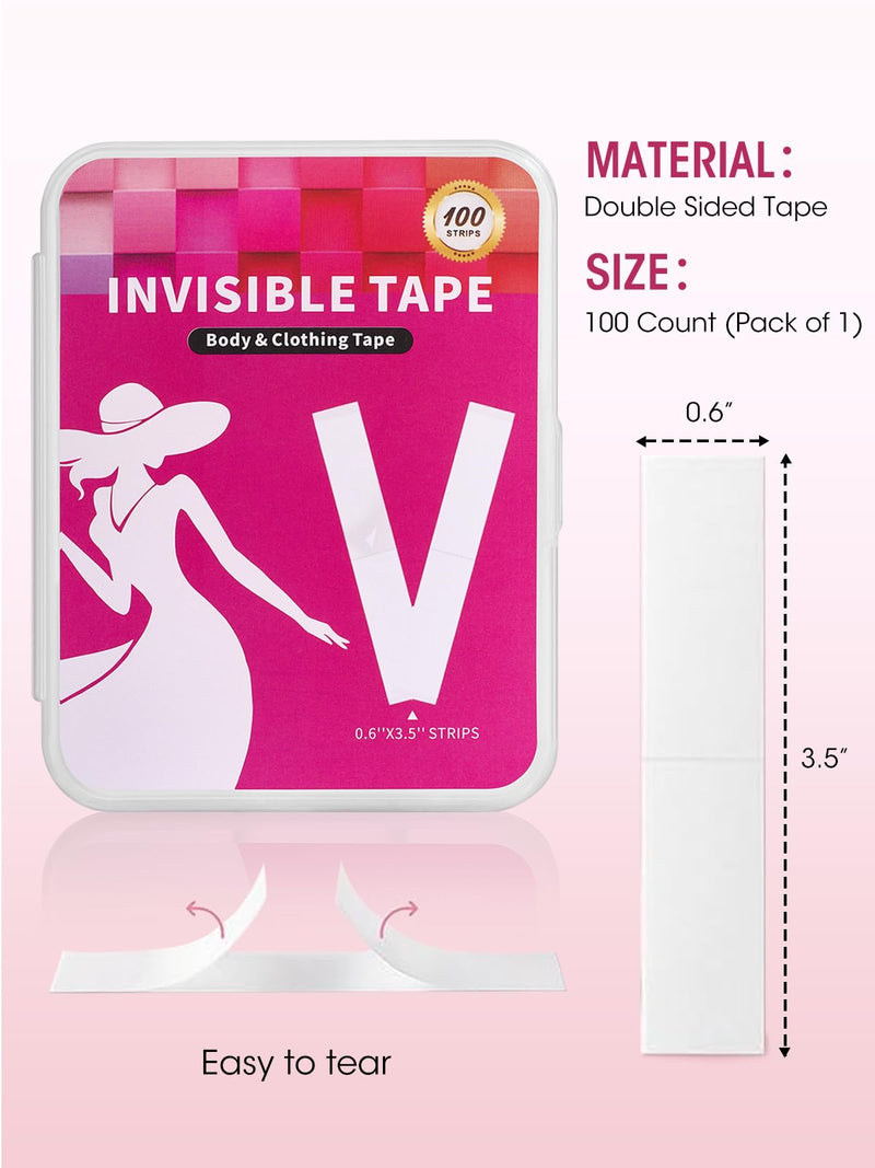 Double Sided Tape for Clothes Invisible Adhesive Body Dress Fabric Fashion Tape All Day Hold Skin-Friendly 100 Strips Clear-97 Strips