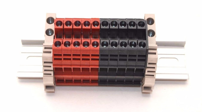 [Australia - AusPower] - Dinkle Assembly DK4N Red/Black 10 Gang DIN Rail Terminal Blocks, 10-22 AWG, 30 Amp, 600 Volt 