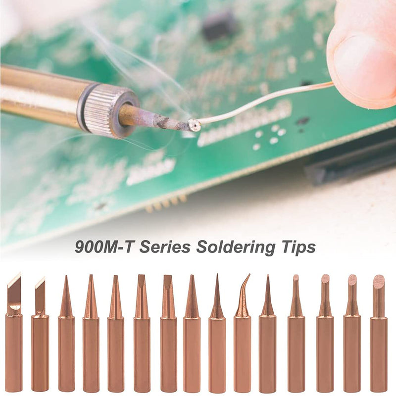15 Pieces Pure Copper Soldering Tips Set 900M Soldering Tip Replacement | Lead-free soldering station tool compatible with Hakko, TENMA, ATTEN, Quick, Aoyue, Yihua soldering iron