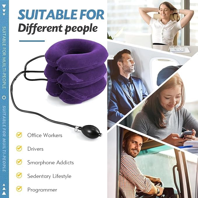 [Australia - AusPower] - Neck Stretcher, Neck Traction Device, Cervical Traction Device, Neck Pain Relief, Adjustable Inflatable Neck Brace & Neck Stretcher Cervical Traction, Neck Decompression Home Use (Purple) Purple 