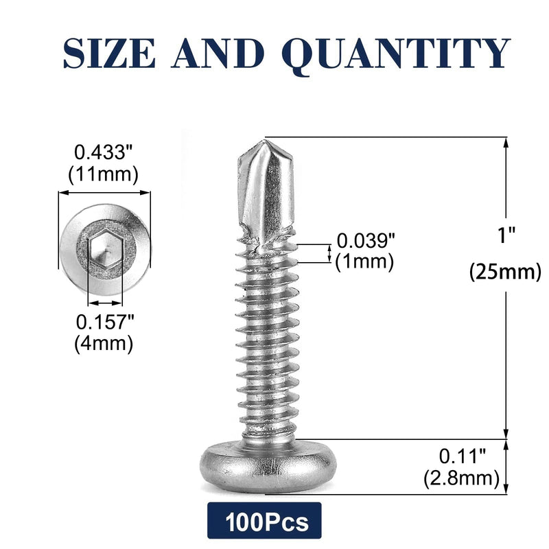 [Australia - AusPower] - #12 x 1" Sheet Metal Screws 100Pcs 410 Stainless Steel Flat Head Socket Cap Screws, Tek Screws Allen Socket Drive Screws Fast Self Tapping Screws by SG TZH #12 x 1" 