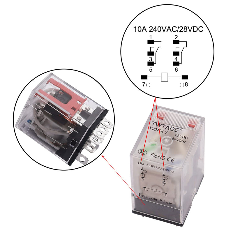 [Australia - AusPower] - TWTADE/AC 24V Relay 10A Electromagnetic Power Coil Relay 8 Pins DPDT 2NO+2NC with Indicator Light and Socket Base -YJ2N-LY AC 24V 8 PIN-10A 