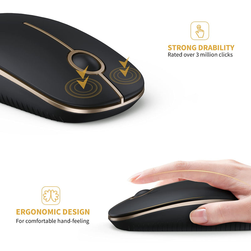 [Australia - AusPower] - VssoPlor Wireless Mouse, 2.4G Slim Portable Computer Mice with Nano Receiver for Notebook, PC, Laptop, Computer (Black and Gold) Black and Gold 