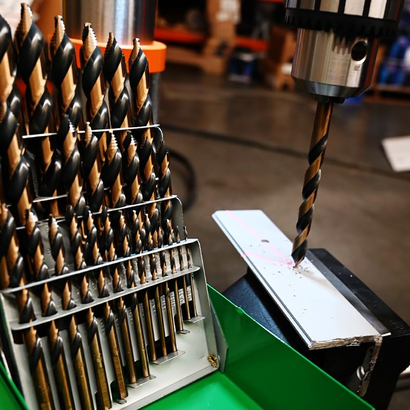 Steel Vision Hyper-Step HSS Cobalt, No Pilot Hole Needed, (1/8"" - 1/2") 13 pc TurboStep HSS Mechanics Stubby Drill Bit Set, Industrial-Grade, Metal Drilling for Stainless/Hardened Steel