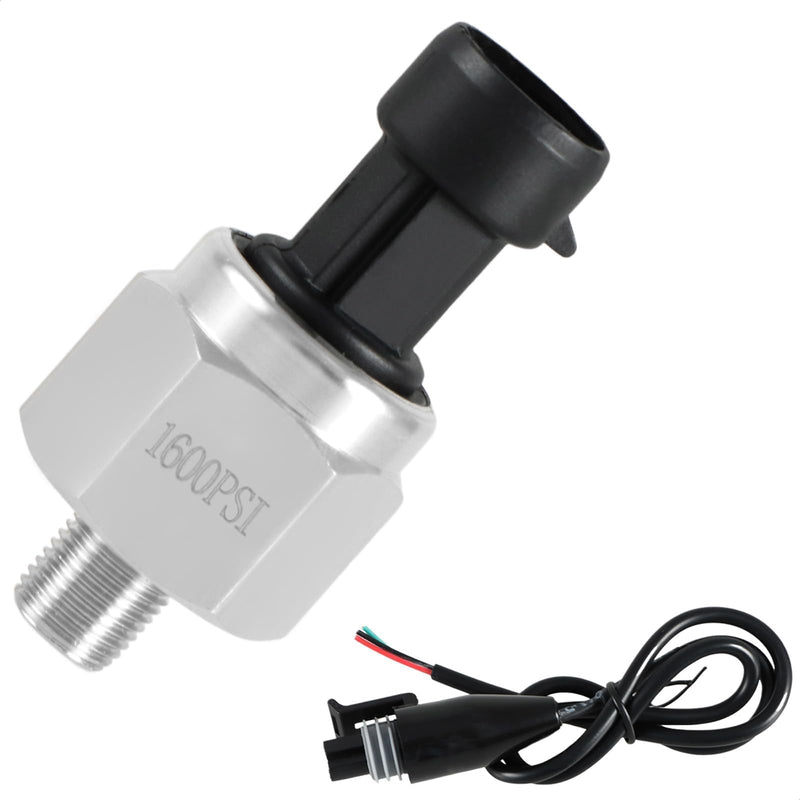 [Australia - AusPower] - FUSCH 1600 PSI Pressure Transducer Sensor with Connector Harness, 1/8"NPT Thread Stainless Steel Pressure Transmitter for Oil Fuel Water Air 