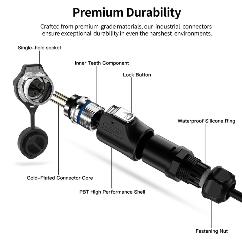 [Australia - AusPower] - CNLINKO LP-16 4 Pin Circular Aviation Connector Kit Male Plug and Female Socket M16 IP68 Waterproof, PBT Plastic Shell Quick Plug (4 Pin Single Set) 4-Pin Single-Hole Socket Set 