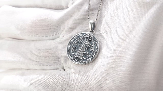 CRMAD Saint Benedict Necklace Sterling Silver Saint Benedict Cross Protection Pendant Christian Jewelry for Women Men