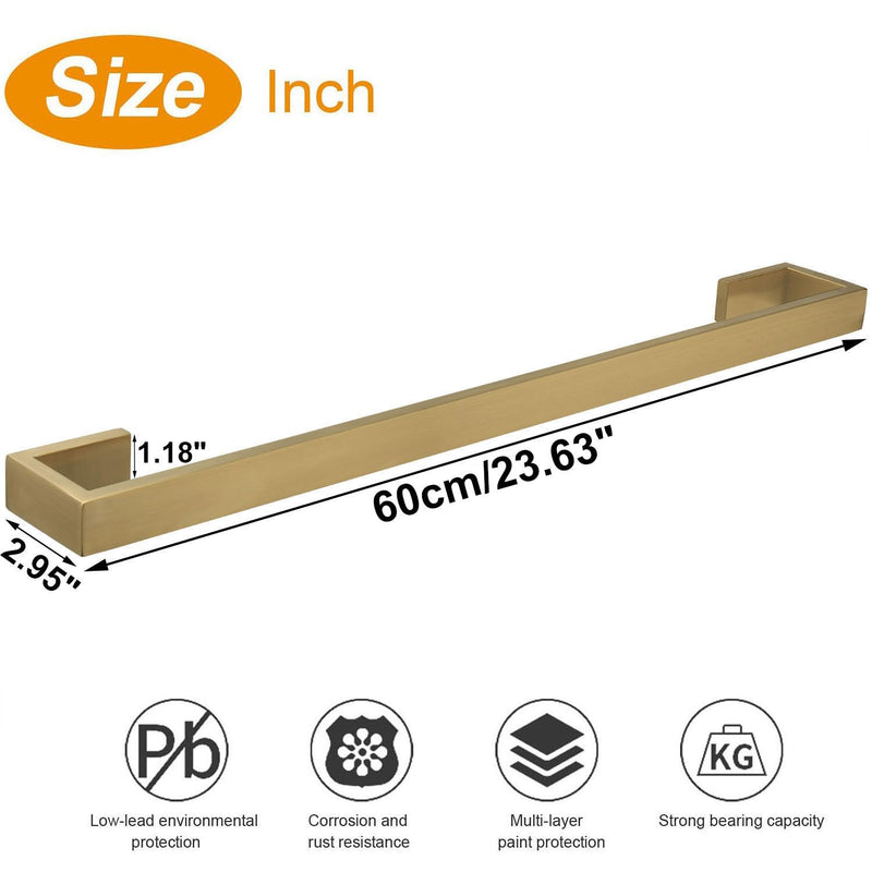 TocTen Bath Towel Rack - Square Base Thicken SUS304 Stainless Steel Towel Bar for Bathroom, Bathroom Bar Accessories Towel Rod Heavy Duty Wall Mounted Towel Holder (Brushed Gold, 24 Inch) Brushed Gold