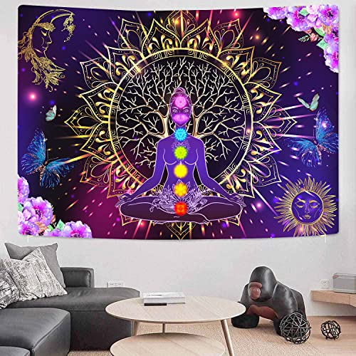 YLPHYLIS Chakra Spiritual Tree of Life Tapestry 59.1x82.7 Inches Hippie Yoga Meditation Moon and Sun for Bedroom Living Room Dorm Home Tapestry YL127 82.7"L x 59.1"W